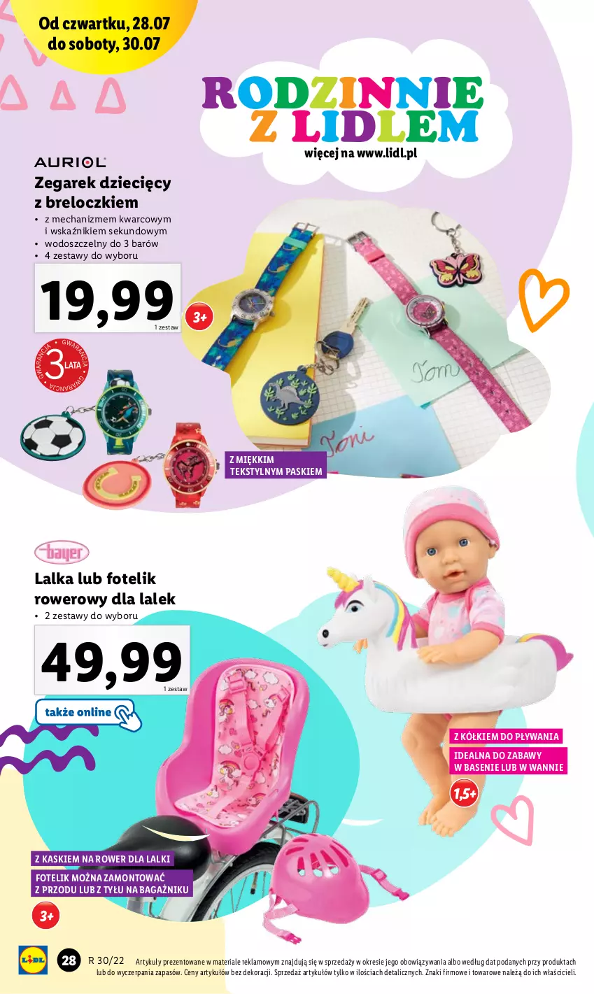 Gazetka promocyjna Lidl - GAZETKA - ważna 25.07 do 30.07.2022 - strona 28 - produkty: Dzieci, Fotel, Fotelik, Kask, Lalka, Rower, Zegar, Zegarek