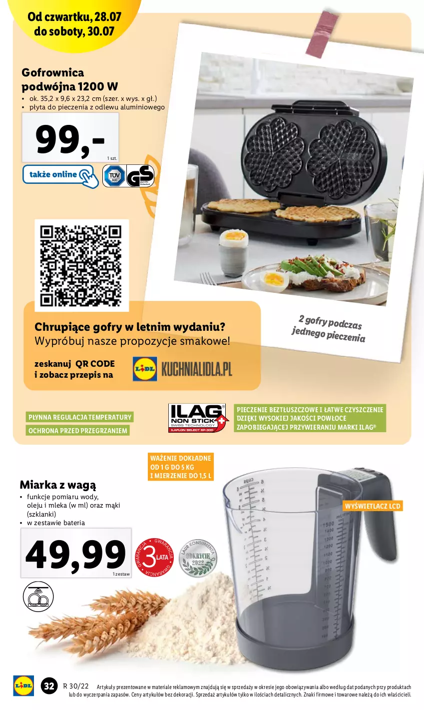 Gazetka promocyjna Lidl - GAZETKA - ważna 25.07 do 30.07.2022 - strona 32 - produkty: Bateria, Gofrownica, Gofry, Lanki, Miarka, Olej, Piec, Płyta, Sok