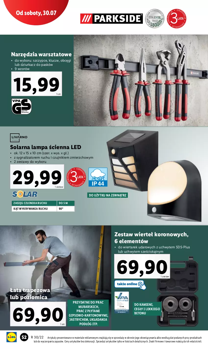 Gazetka promocyjna Lidl - GAZETKA - ważna 25.07 do 30.07.2022 - strona 54 - produkty: Control, Lampa, Lampa ścienna, Płyta, Poziomica, Szczypce, Zestaw wierteł