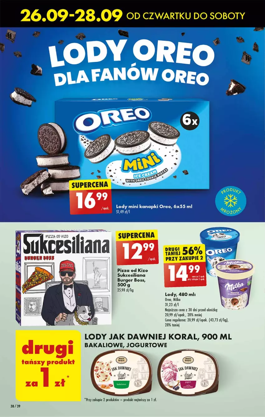 Gazetka promocyjna Biedronka - Od czwartku - ważna 26.09 do 02.10.2024 - strona 38 - produkty: Burger, Fa, Jogurt, Lody, Milka, Oreo, Pizza