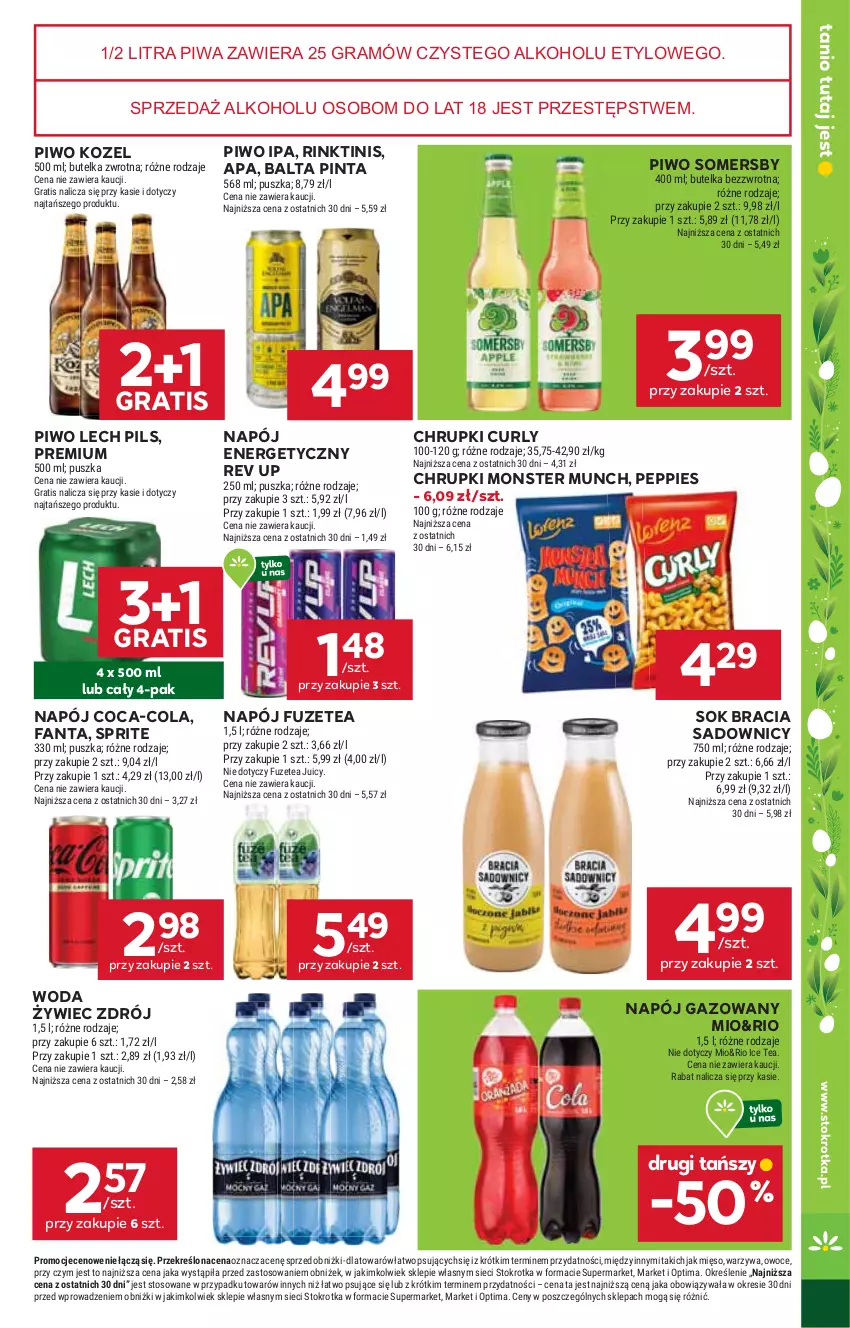 Gazetka promocyjna Stokrotka - Market - ważna 19.03 do 25.03.2026 - strona 25 - produkty: Chrupki, Coca-Cola, Fa, Fanta, Gra, Ice tea, Kozel, Mięso, Monster Munch, Napój, Napój energetyczny, Napój gazowany, Optima, Owoce, Piwa, Piwo, Sok, Somersby, Sprite, Warzywa, Woda