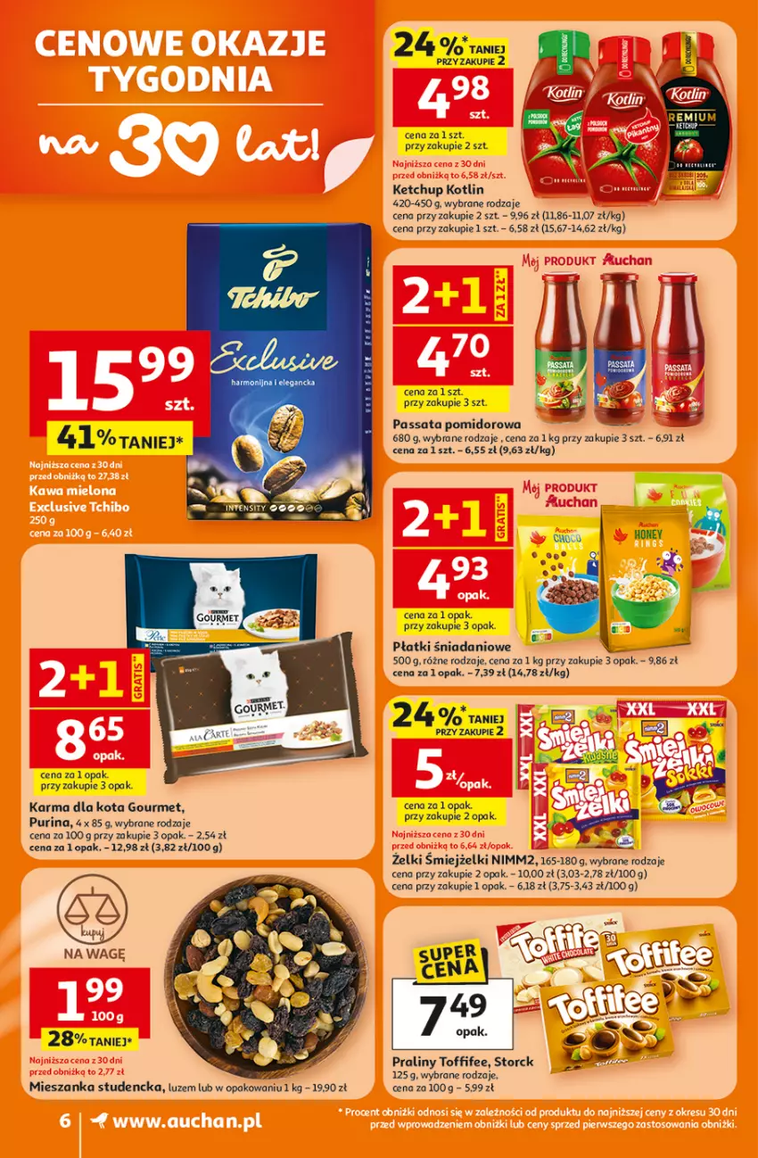 Gazetka promocyjna Auchan - Gazetka 30 Lat Supermarket Auchan - ważna 16.04 do 22.04.2026 - strona 6 - produkty: Danio, Ketchup, Kotlin, Mieszanka studencka, Nimm2, Praliny, Pur, Purina, Toffifee