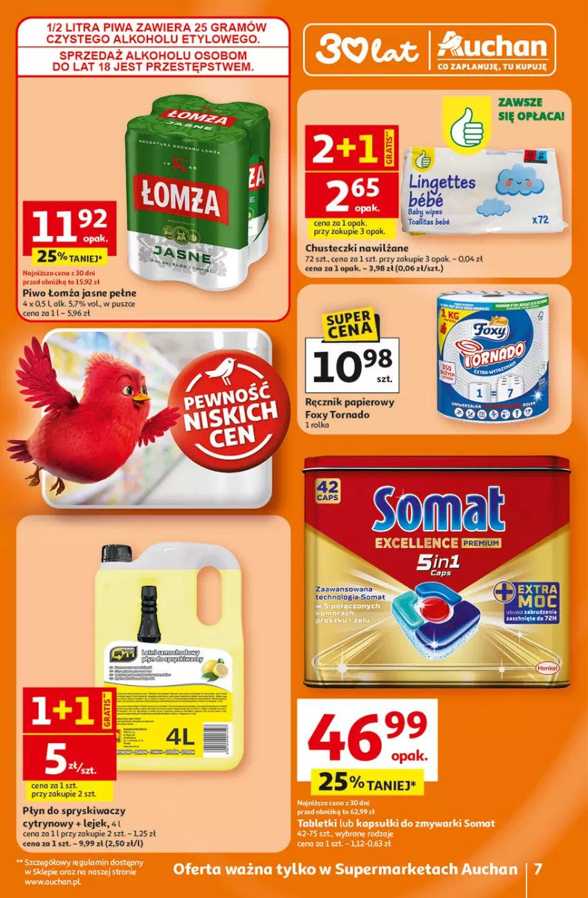 Gazetka promocyjna Auchan - Gazetka 30 Lat Supermarket Auchan - ważna 16.04 do 22.04.2026 - strona 7 - produkty: Chusteczki, Foxy, Piwo, Płyn do spryskiwaczy