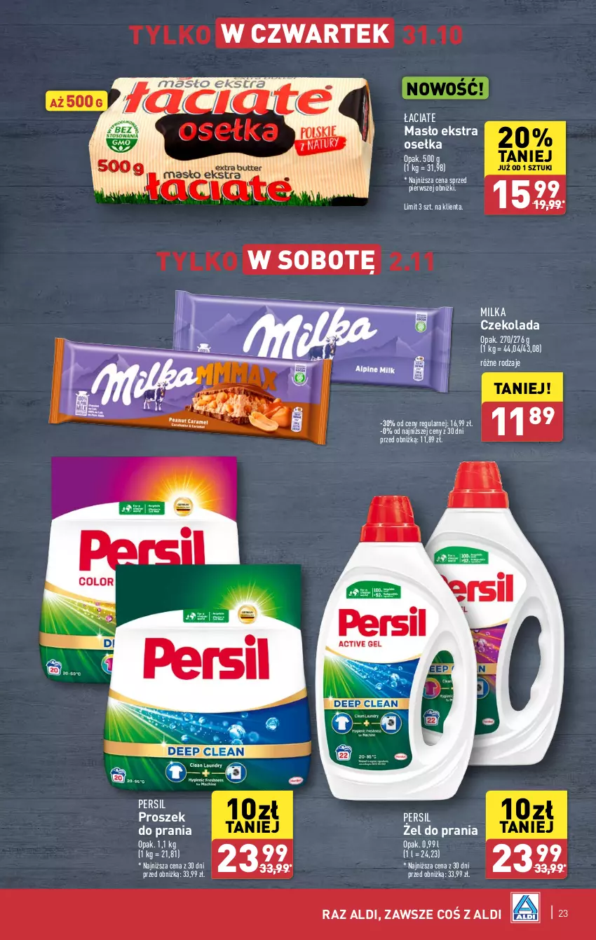 Gazetka promocyjna Aldi - Pełna oferta - ważna 28.10 do 02.11.2024 - strona 23 - produkty: Czekolada, Masło, Milka, Persil, Proszek do prania