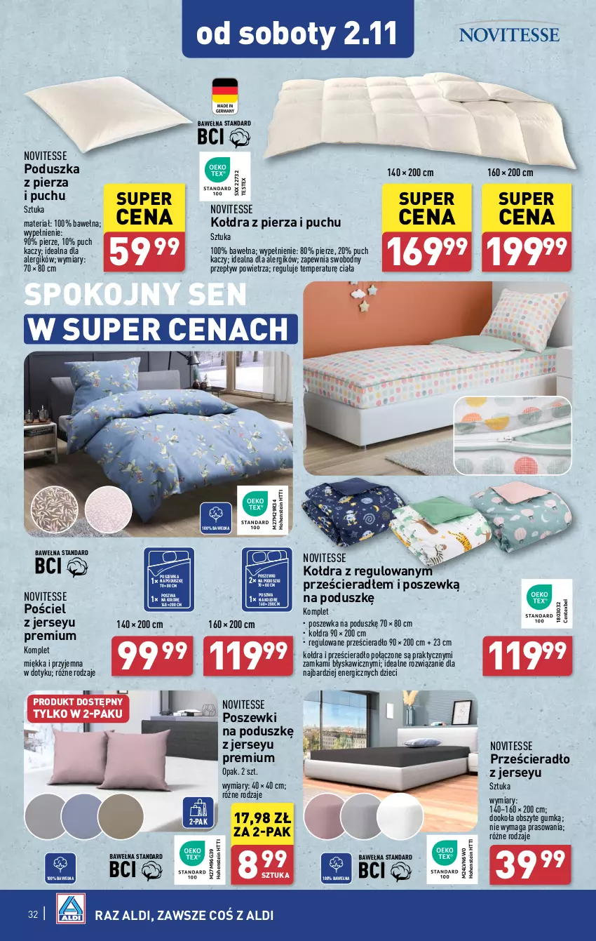 Gazetka promocyjna Aldi - Pełna oferta - ważna 28.10 do 02.11.2024 - strona 32 - produkty: Dzieci, Kołdra, Poduszka, Pościel, Poszewka, Prześcieradło, Wełna