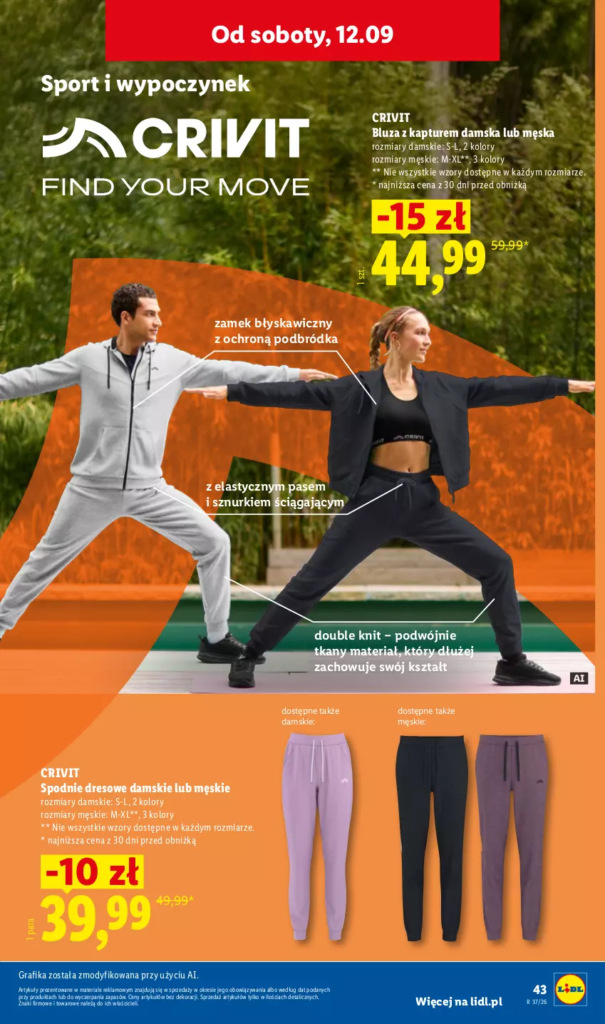 Gazetka promocyjna Lidl - Gazetka ważna od 07.09. do 12.09. - ważna 07.09 do 12.09.2026 - strona 49 - produkty: Bluza, Bluza z kapturem, Dres, Gra, Grafika, Por, Spodnie, Spodnie dresowe, Sport