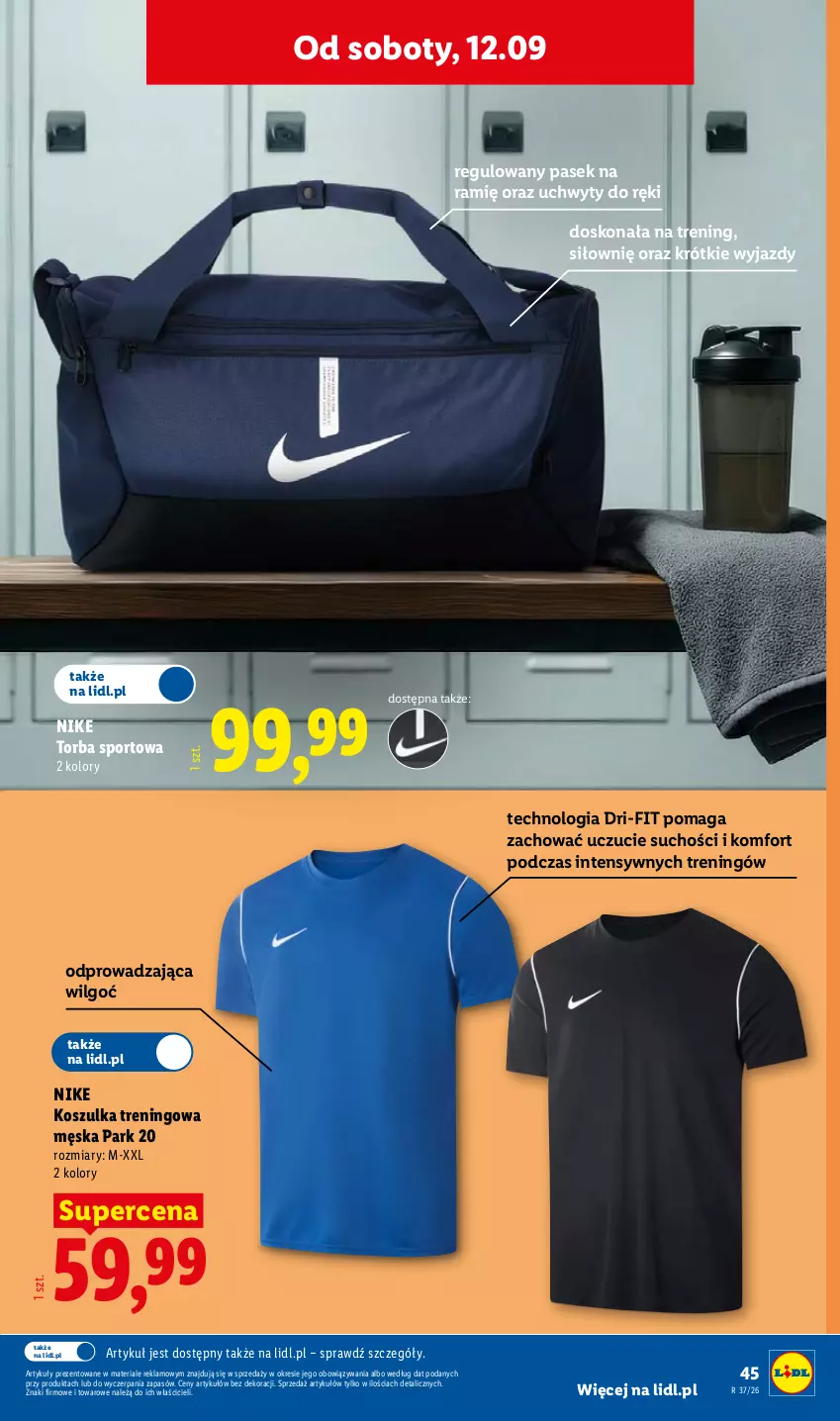 Gazetka promocyjna Lidl - Gazetka ważna od 07.09. do 12.09. - ważna 07.09 do 12.09.2026 - strona 51 - produkty: Kosz, Koszulka, LG, Nike, Pasek, Por, Sport, Torba, Uchwyty