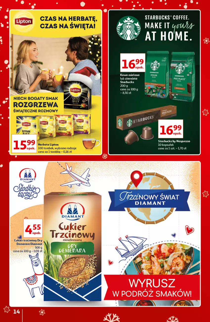 Gazetka promocyjna Auchan - Znane i lubiane Marki - ważna 02.12 do 12.12.2021 - strona 14 - produkty: Cukier, Cukier trzcinowy, Diamant, Fa, Gin, Herbata, Kawa, Kawa mielona, Lack, Lipton