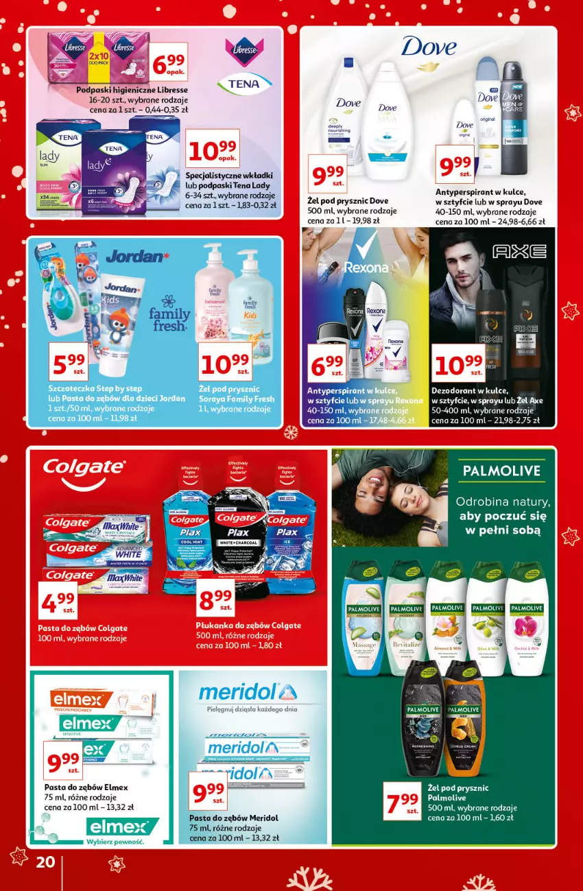 Gazetka promocyjna Auchan - Znane i lubiane Marki - ważna 02.12 do 12.12.2021 - strona 20 - produkty: Dezodorant, Dove, Dzieci, Elmex, Fa, Palmolive, Pasta do zębów, Podpaski, Sok, Szczoteczka, Wkładki