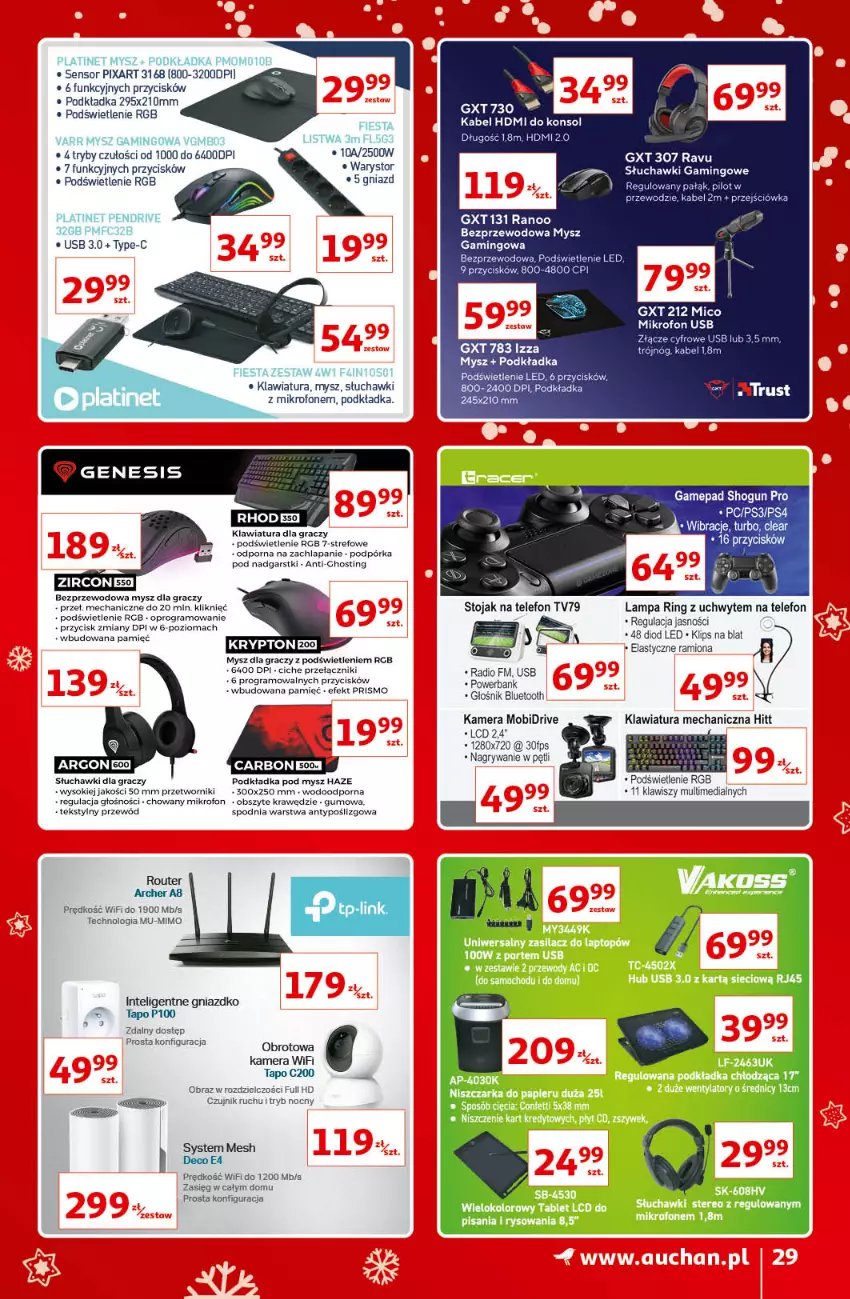 Gazetka promocyjna Auchan - Znane i lubiane Marki - ważna 02.12 do 12.12.2021 - strona 29 - produkty: Fa, Głośnik, Głośnik bluetooth, Gra, Gry, Intel, Kamera, Klawiatura, Lampa, Listwa, Mikrofon, Mysz, Obraz, Pendrive, PLATINET, Podkład, Podkładka, Por, Powerbank, Przewód, Router, Słuchawki, Słuchawki gamingowe, Sok, Telefon