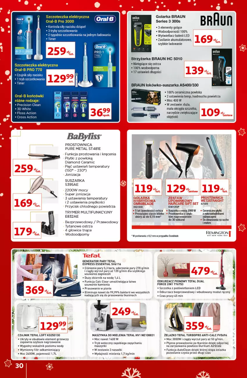 Gazetka promocyjna Auchan - Znane i lubiane Marki - ważna 02.12 do 12.12.2021 - strona 30 - produkty: Akumulator, Babyliss, Braun, Czajnik, Fa, Generator pary, Golarka, Maszynka, Maszynka do mielenia, Odkurzacz, Odkurzacz bezprzewodowy, Por, Pur, Remington, Ser, Silan, Suszarka, Szczoteczka, Szczotka, Szynka, Tefal, Top, Tytan