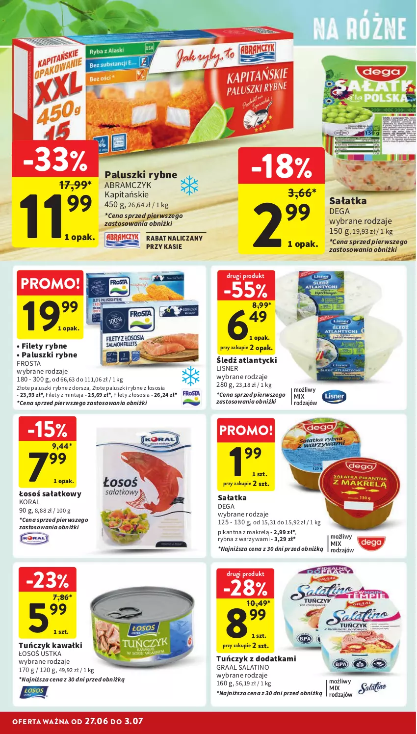 Gazetka promocyjna Intermarche - Gazetka Intermarche - ważna 27.06 do 03.07.2024 - strona 18 - produkty: Dega, Dorsz, Frosta, Gra, Graal, Kawa, Lisner, Makrelą, Mintaj, Paluszki rybne, Sałat, Sałatka, Sos, Tuńczyk, Warzywa