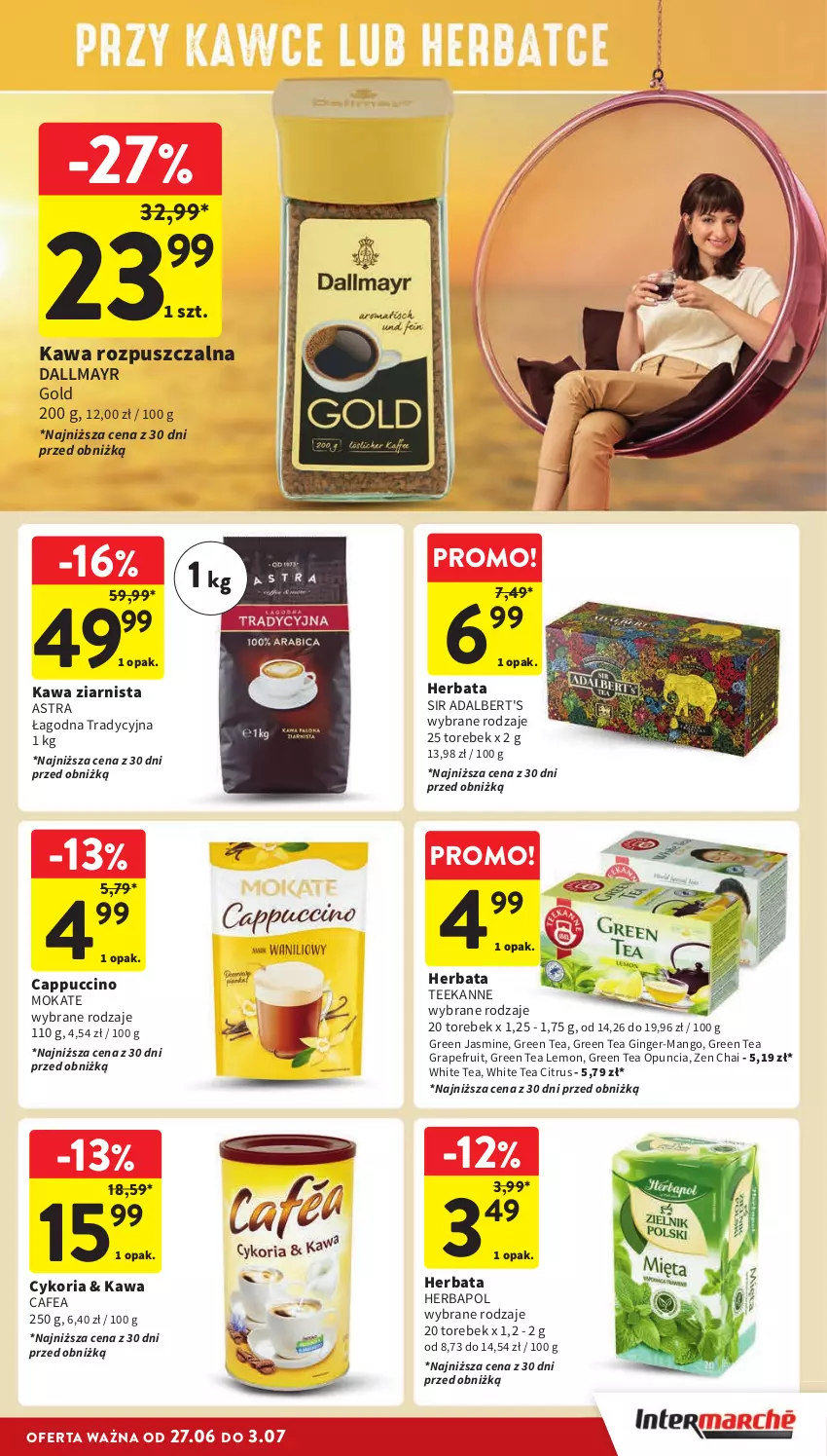 Gazetka promocyjna Intermarche - Gazetka Intermarche - ważna 27.06 do 03.07.2024 - strona 23 - produkty: Cappuccino, Dallmayr, Gin, Gra, Herbapol, Herbata, Kawa, Kawa rozpuszczalna, Kawa ziarnista, Mango, Teekanne