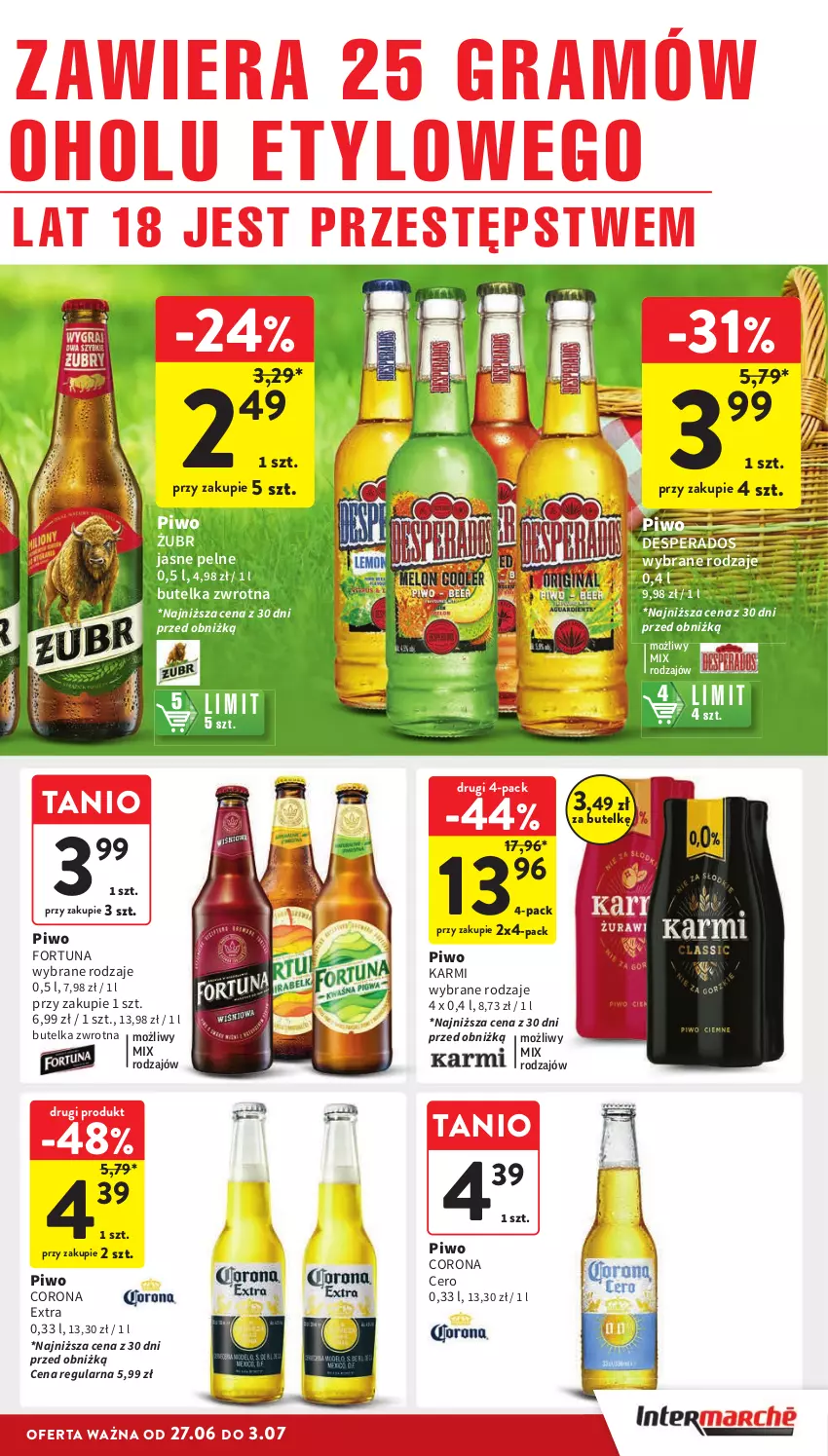 Gazetka promocyjna Intermarche - Gazetka Intermarche - ważna 27.06 do 03.07.2024 - strona 31 - produkty: Corona Extra, Desperados, Fortuna, Gra, Karmi, Piwo