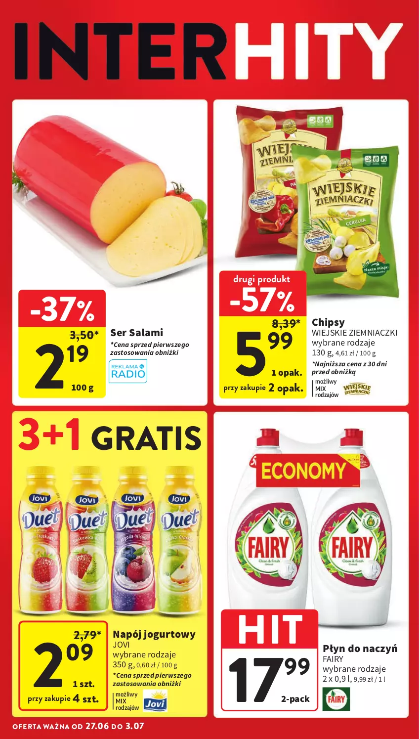 Gazetka promocyjna Intermarche - Gazetka Intermarche - ważna 27.06 do 03.07.2024 - strona 4 - produkty: Chipsy, Fa, Fairy, Gra, Jogurt, Napój, Napój jogurtowy, Salami, Ser, Ser salami