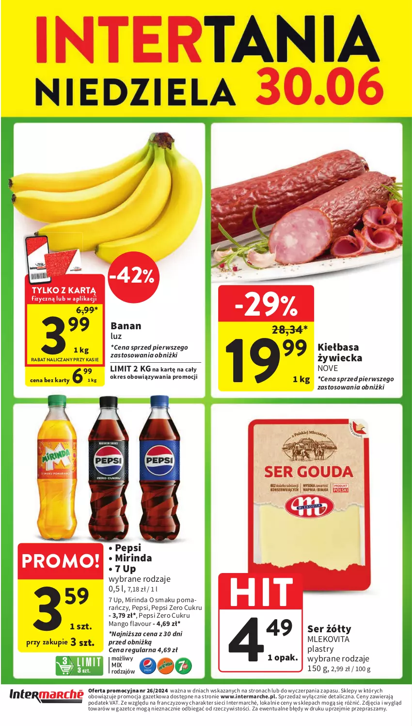 Gazetka promocyjna Intermarche - Gazetka Intermarche - ważna 27.06 do 03.07.2024 - strona 40 - produkty: Kiełbasa, Mango, Mirinda, Mleko, Mlekovita, Pepsi, Ser