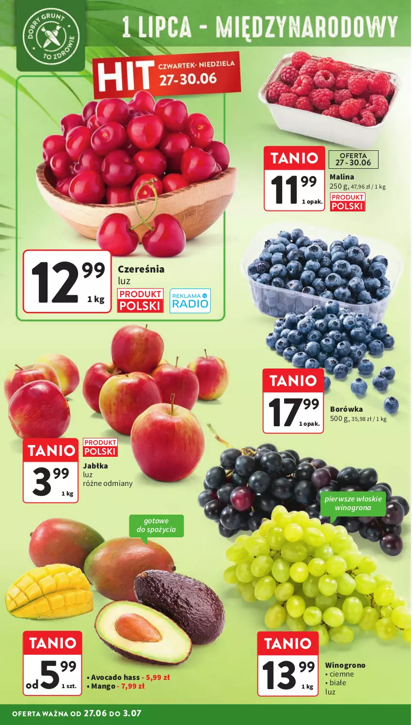 Gazetka promocyjna Intermarche - Gazetka Intermarche - ważna 27.06 do 03.07.2024 - strona 8 - produkty: Avocado, Borówka, Jabłka, Mango, Wino, Winogrona