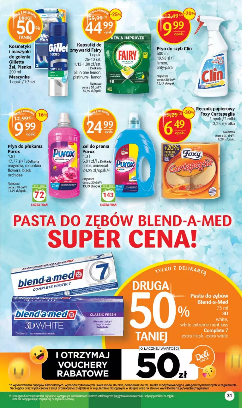 Gazetka promocyjna Delikatesy Centrum - Gazetka DC38 czw-sr - ważna 28.09 do 04.10.2023 - strona 31 - produkty: Clin, Fa, Fairy, Foxy, Gillette, Maszynka, Papier, Ręcznik, Rolki, Szynka