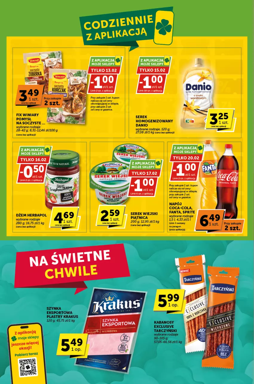 Gazetka promocyjna ABC - ważna 08.02 do 20.02.2024 - strona 2 - produkty: Coca-Cola, Danio, Dżem, Fa, Fanta, Gin, Herbapol, Kabanos, Krakus, Napój, Por, Sport, Sprite, Szynka, Tera, Winiary, Ziaja