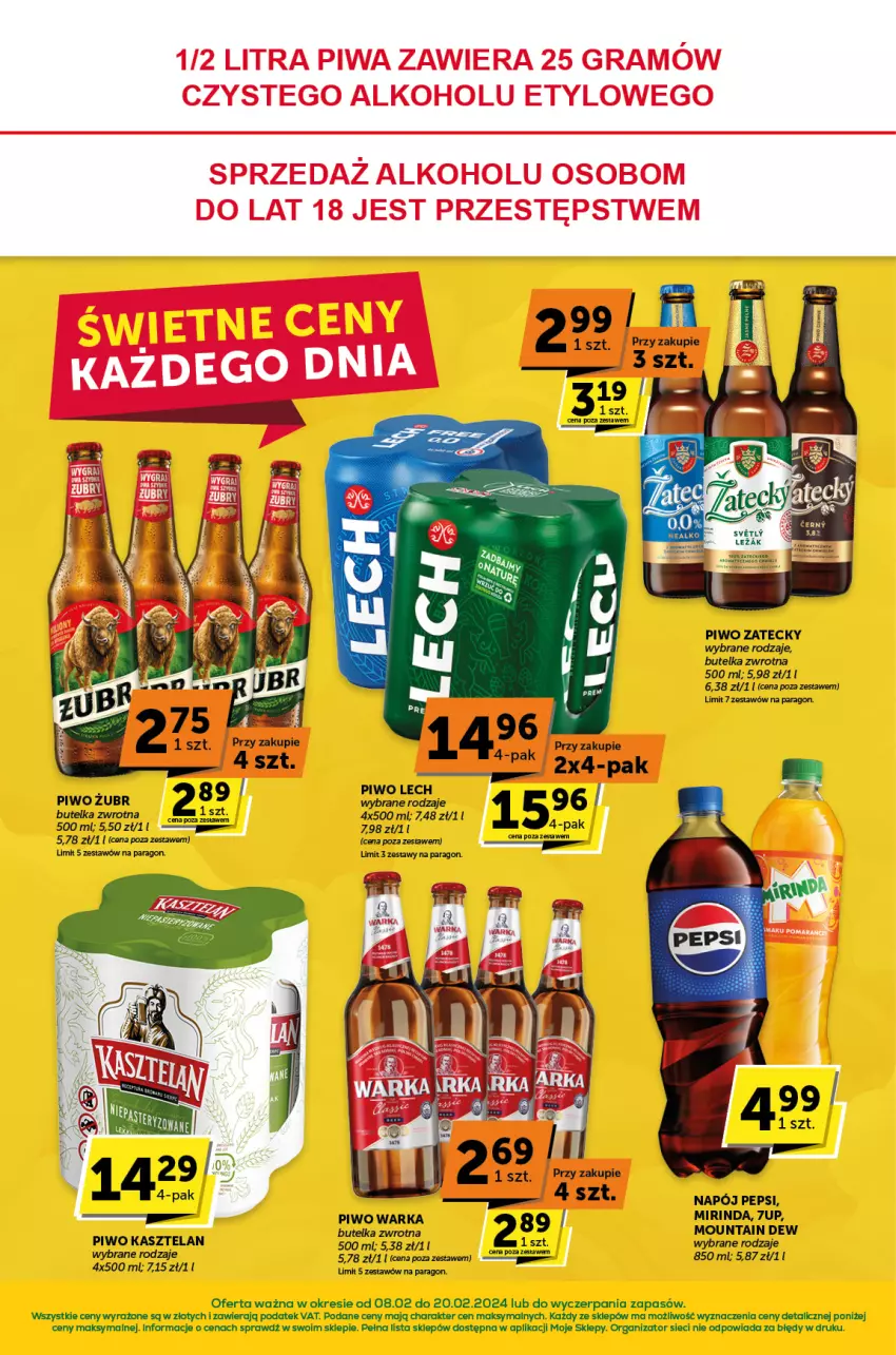 Gazetka promocyjna ABC - ważna 08.02 do 20.02.2024 - strona 4 - produkty: 7up, Mirinda, Napój, Pepsi, Piwo, Warka