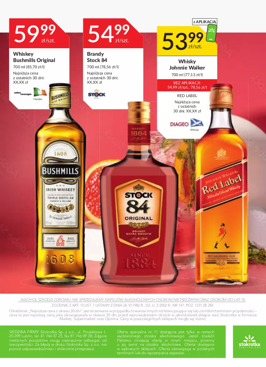 Gazetka promocyjna Stokrotka - Jesienne inspiracje - ważna 12.10 do 25.10.2023 - strona 20 - produkty: Brandy, Bushmills, Fa, Gin, Johnnie Walker, Koc, Optima, Rama, Stock, Whiskey, Whisky