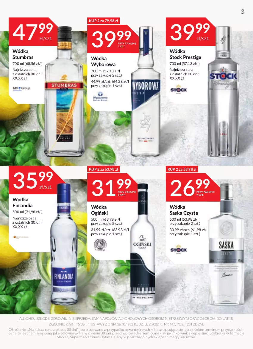 Gazetka promocyjna Stokrotka - Jesienne inspiracje - ważna 12.10 do 25.10.2023 - strona 3 - produkty: Finlandia, Ogiński, Optima, Saska, Stock, Wódka, Wyborowa