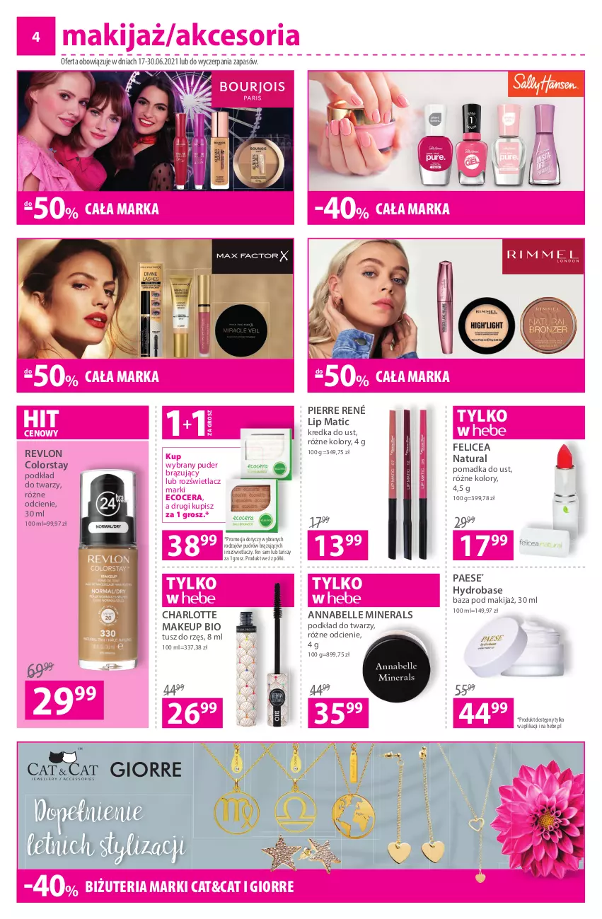 Gazetka promocyjna Hebe - ważna 17.06 do 30.06.2021 - strona 4 - produkty: Bell, Fa, Kredka, Makijaż, Max Factor, PAESE, Pierre René, Podkład, Podkład do twarzy, Puder, Revlon, Rozświetlacz, Tusz