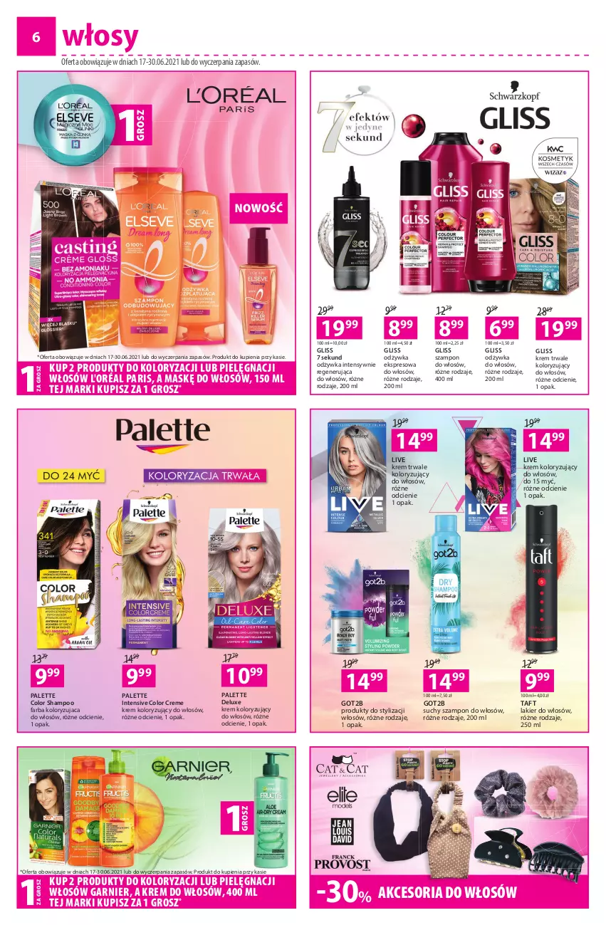 Gazetka promocyjna Hebe - ważna 17.06 do 30.06.2021 - strona 6 - produkty: Color Creme, Fa, Garnier, Got2b, Krem koloryzujący do włosów, Lakier, Lakier do włosów, Odżywka, Palette, Suchy szampon, Szampon, Taft