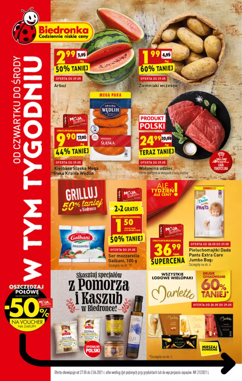 Gazetka promocyjna Biedronka - W tym tygodniu - ważna 27.05 do 02.06.2021 - strona 1 - produkty: Arbuz, Dada, Dron, Kiełbasa, Kiełbasa śląska, Kosz, Majtki, Mozzarella, Pieluchomajtki, Ser