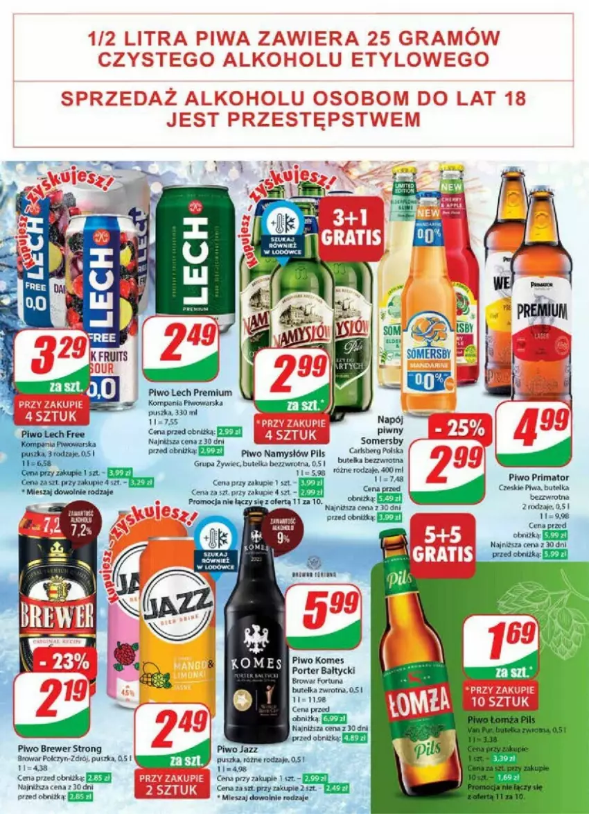 Gazetka promocyjna Dino - ważna 27.12.2024 do 02.01.2025 - strona 13 - produkty: Fortuna, Lech Premium, Namysłów, Napój, Piwa, Piwo, Por, Prima, Somersby