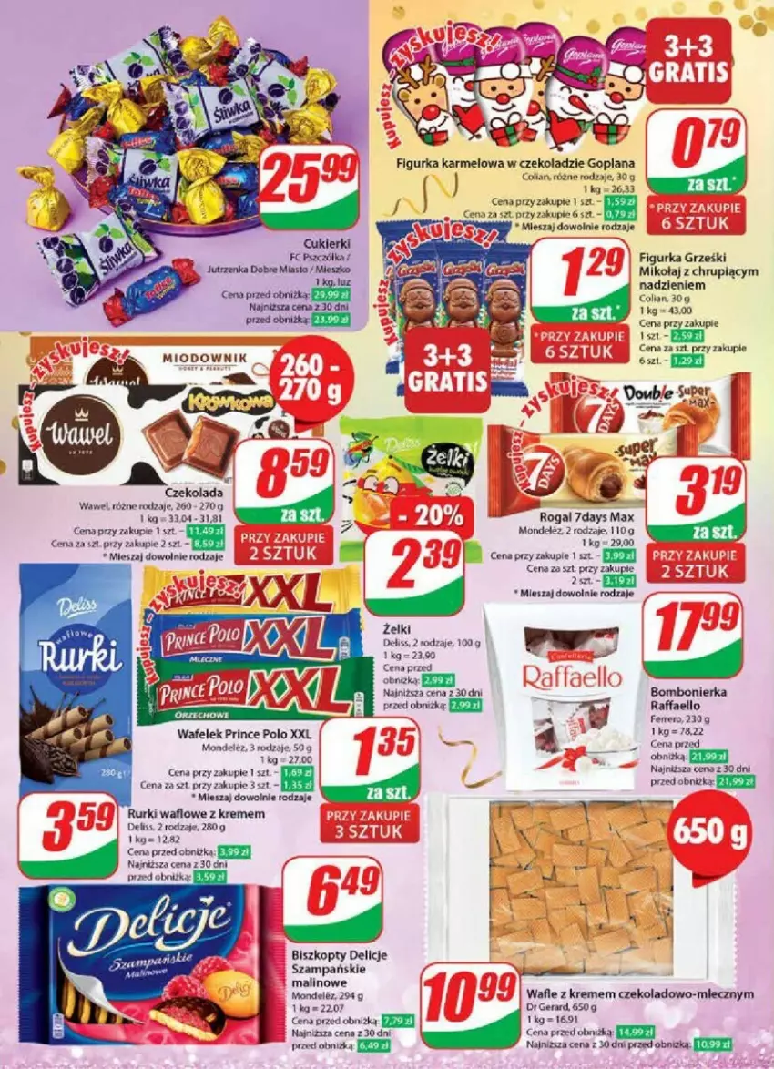 Gazetka promocyjna Dino - ważna 27.12.2024 do 02.01.2025 - strona 23 - produkty: Biszkopty, Cukier, Cukierki, Czekolada, Delicje, Deliss, Dr Gerard, Fa, Ferrero, Goplana, Grześki, Jutrzenka, LANA, Miecz, Prince Polo, Raffaello, Rogal, Rurki, Wafelek, Wafle, Wawel