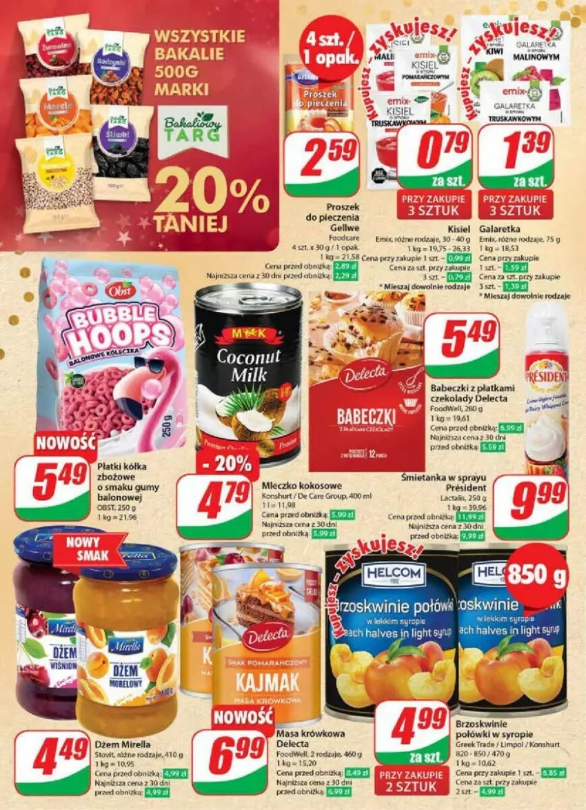 Gazetka promocyjna Dino - ważna 27.12.2024 do 02.01.2025 - strona 25 - produkty: Babeczki, Brzoskwinie, Delecta, Dżem, Gala, Galaretka, Kisiel, Kokos, Masa krówkowa, Miecz, Piec, Syrop