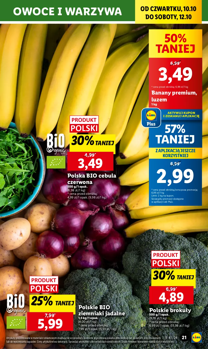 Gazetka promocyjna Lidl - GAZETKA - ważna 10.10 do 12.10.2024 - strona 25 - produkty: Banany, Brokuły, Cebula, Cebula czerwona, Owoce, Warzywa, Ziemniaki