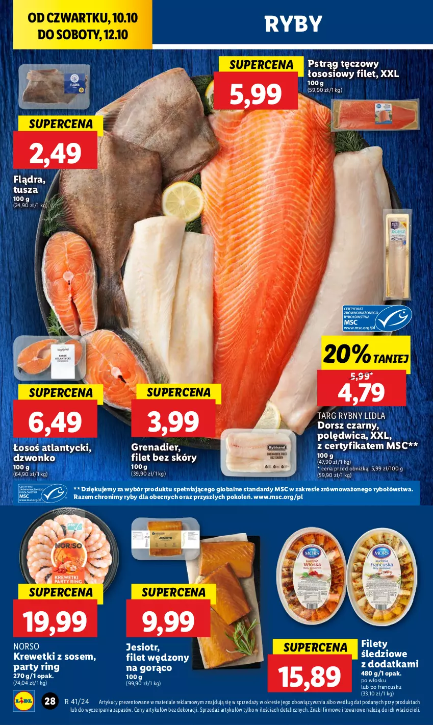 Gazetka promocyjna Lidl - GAZETKA - ważna 10.10 do 12.10.2024 - strona 32 - produkty: Dorsz, Grenadier, Krewetki, Polędwica, Pstrąg, Pstrąg tęczowy, Sos, Tusz