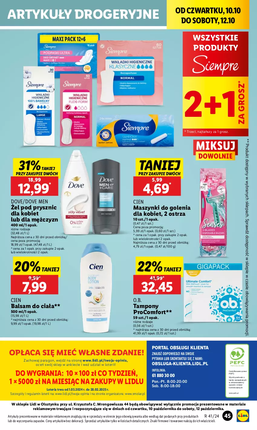 Gazetka promocyjna Lidl - GAZETKA - ważna 10.10 do 12.10.2024 - strona 51 - produkty: Balsam do ciała, Dove, Fa, Gra, Mola, O.B., Tampony