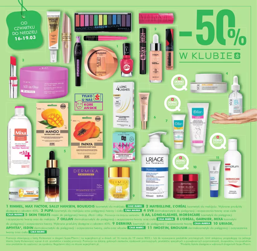 Gazetka promocyjna Super Pharm - Gazetka - ważna 16.03 do 19.03.2023 - strona 3 - produkty: Bell, Bourjois, Dermika, Emolium, Fa, Garnier, Iwostin, Kosmetyki do pielęgnacji, L’Oréal, Makijaż, Max Factor, Maybelline, Mixa, Oillan, Pupa, Sally Hansen, SVR