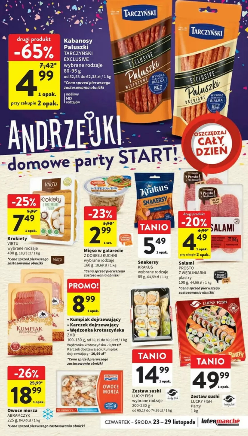 Gazetka promocyjna Intermarche - ważna 23.11 do 29.11.2023 - strona 11 - produkty: Fa, Gala, Kabanos, Krokiety, Mięso, Mięso w galarecie, Owoce, Owoce morza, Salami, Sushi, Tarczyński, Top, Virtu