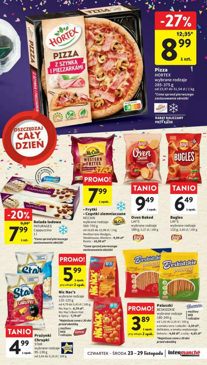 Gazetka promocyjna Intermarche - ważna 23.11 do 29.11.2023 - strona 14 - produkty: Beskidzki, Cappuccino, Chrupki, Frytki, Hortex, McCain, Pizza, Por, Rolada, Rust, Ser, Top