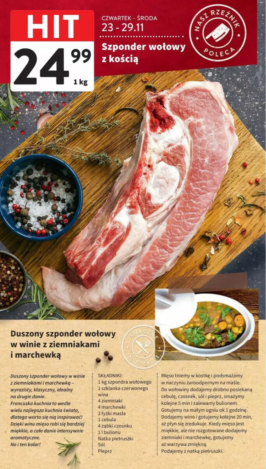 Gazetka promocyjna Intermarche - ważna 23.11 do 29.11.2023 - strona 21 - produkty: Bulion, Czosnek, Kuchnia, Lion, Mięso, Olej, Pieprz, Por, Sól, Szponder wołowy, Warzywa, Wino, Ziemniaki