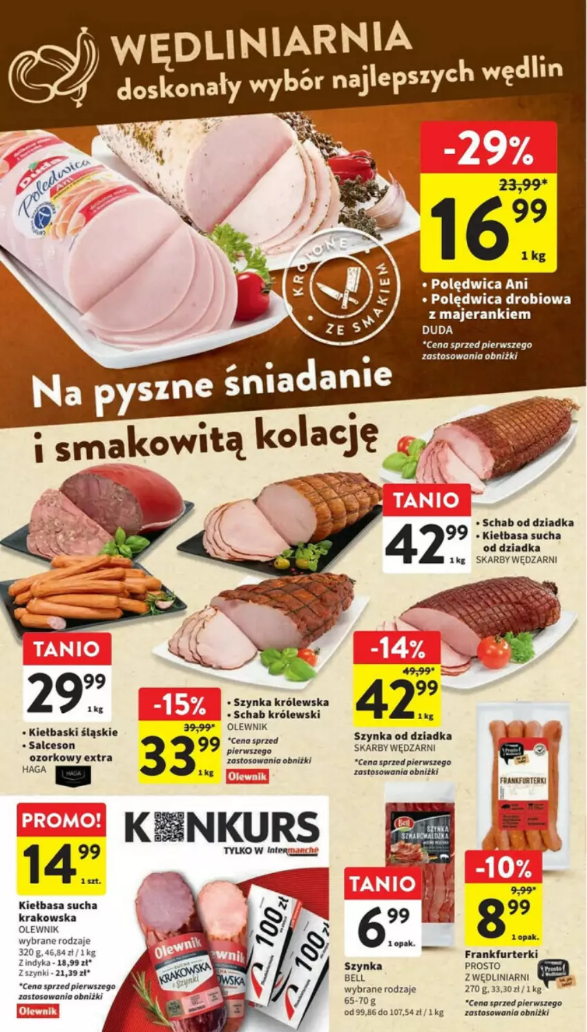 Gazetka promocyjna Intermarche - ważna 23.11 do 29.11.2023 - strona 24 - produkty: Bell, Duda, Frankfurterki, Kiełbasa, Kiełbaski śląskie, Królewski, Olewnik, Polędwica, Salceson, Szynka, Szynka Królewska