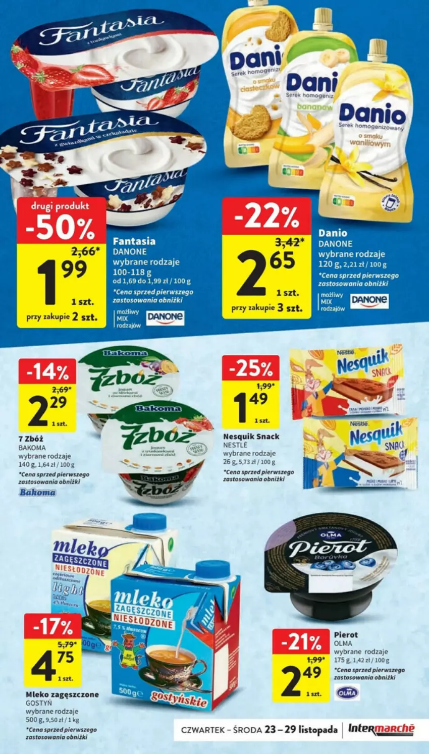 Gazetka promocyjna Intermarche - ważna 23.11 do 29.11.2023 - strona 27 - produkty: Bakoma, Danio, Mleko, Mleko zagęszczone, Nesquik, Top