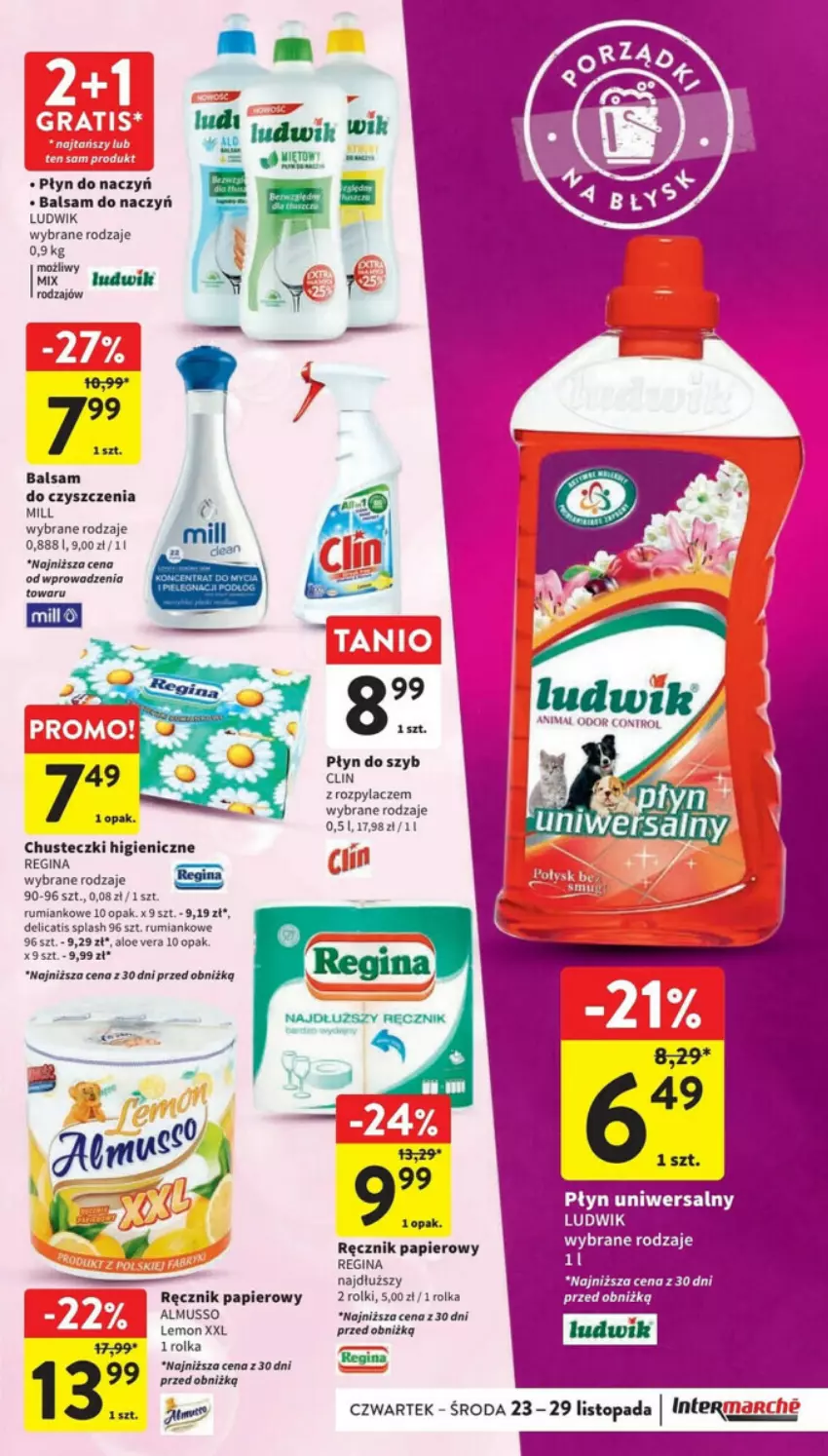 Gazetka promocyjna Intermarche - ważna 23.11 do 29.11.2023 - strona 36 - produkty: Chusteczki, Clin, Gin, Ludwik, Mus, Papier, Płyn do szyb, Ręcznik, Rolki, Rum