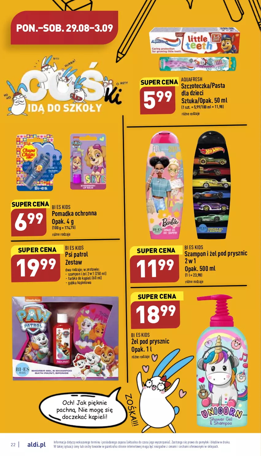 Gazetka promocyjna Aldi - Pełny katalog - ważna 29.08 do 03.09.2022 - strona 22 - produkty: Aquafresh, Dzieci, Fa, Psi Patrol, Szampon, Szczoteczka