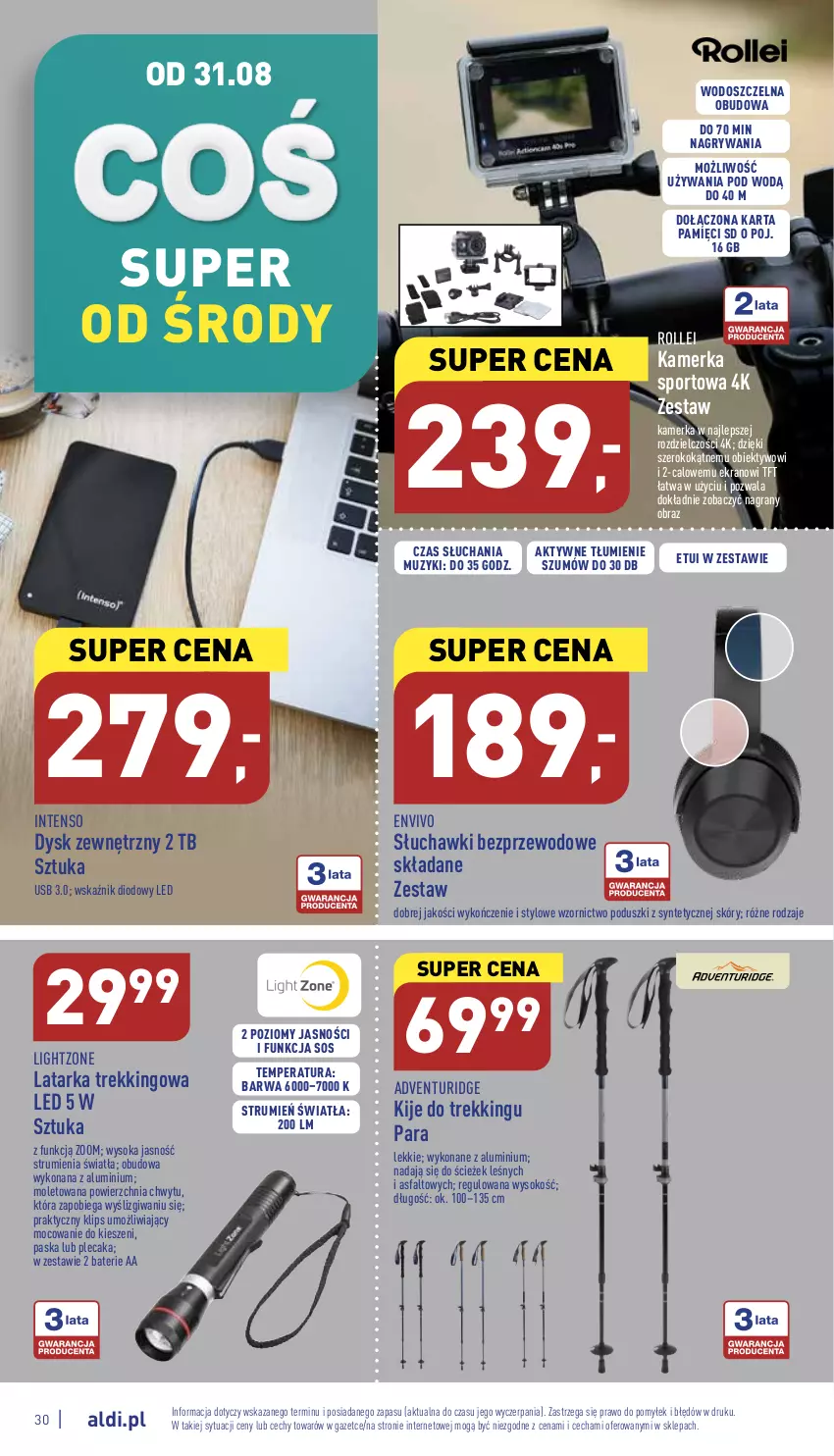 Gazetka promocyjna Aldi - Pełny katalog - ważna 29.08 do 03.09.2022 - strona 30 - produkty: Fa, Gra, Gry, Karta pamięci, Kije, Latarka, Obiektyw, Obraz, Plecak, Por, Rum, Słuchawki, Słuchawki bezprzewodowe, Sok, Sos, Sport, Tarka