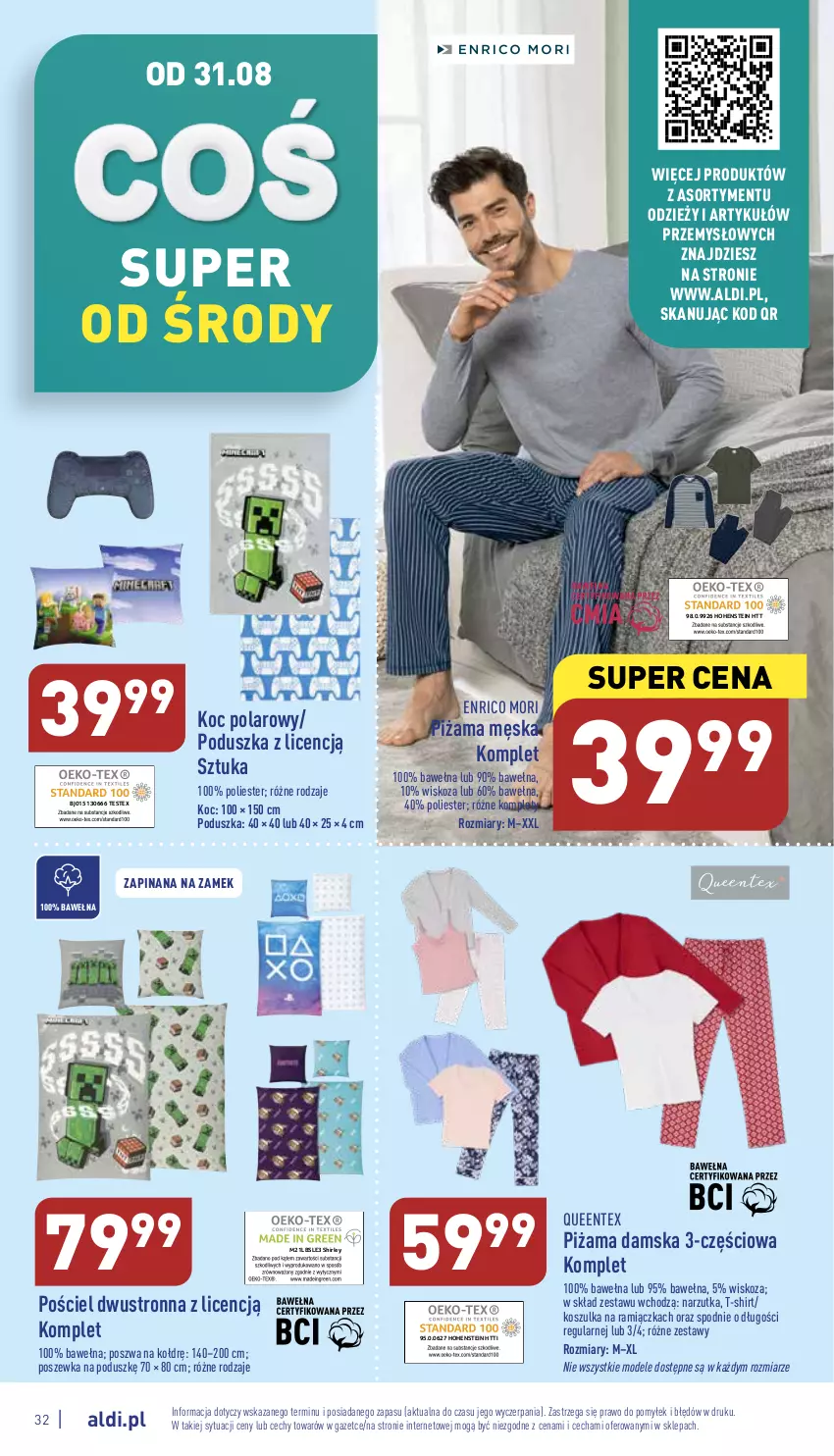 Gazetka promocyjna Aldi - Pełny katalog - ważna 29.08 do 03.09.2022 - strona 32 - produkty: Koc, Kosz, Koszulka, Piżama, Poduszka, Pościel, Pościel dwustronna, Poszewka, Queentex, Spodnie, T-shirt, Wełna