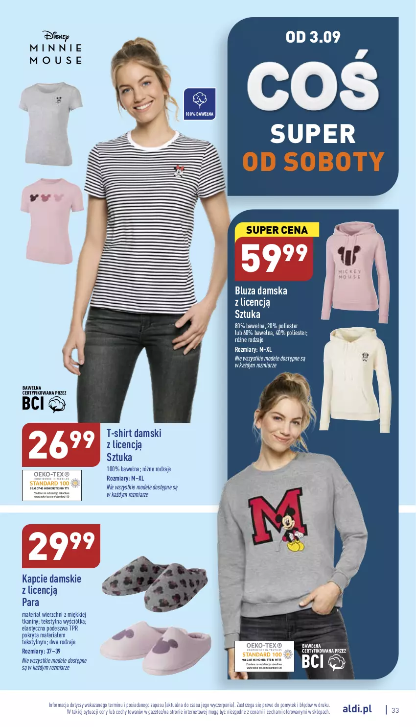 Gazetka promocyjna Aldi - Pełny katalog - ważna 29.08 do 03.09.2022 - strona 33 - produkty: Bluza, Kapcie, T-shirt, Wełna