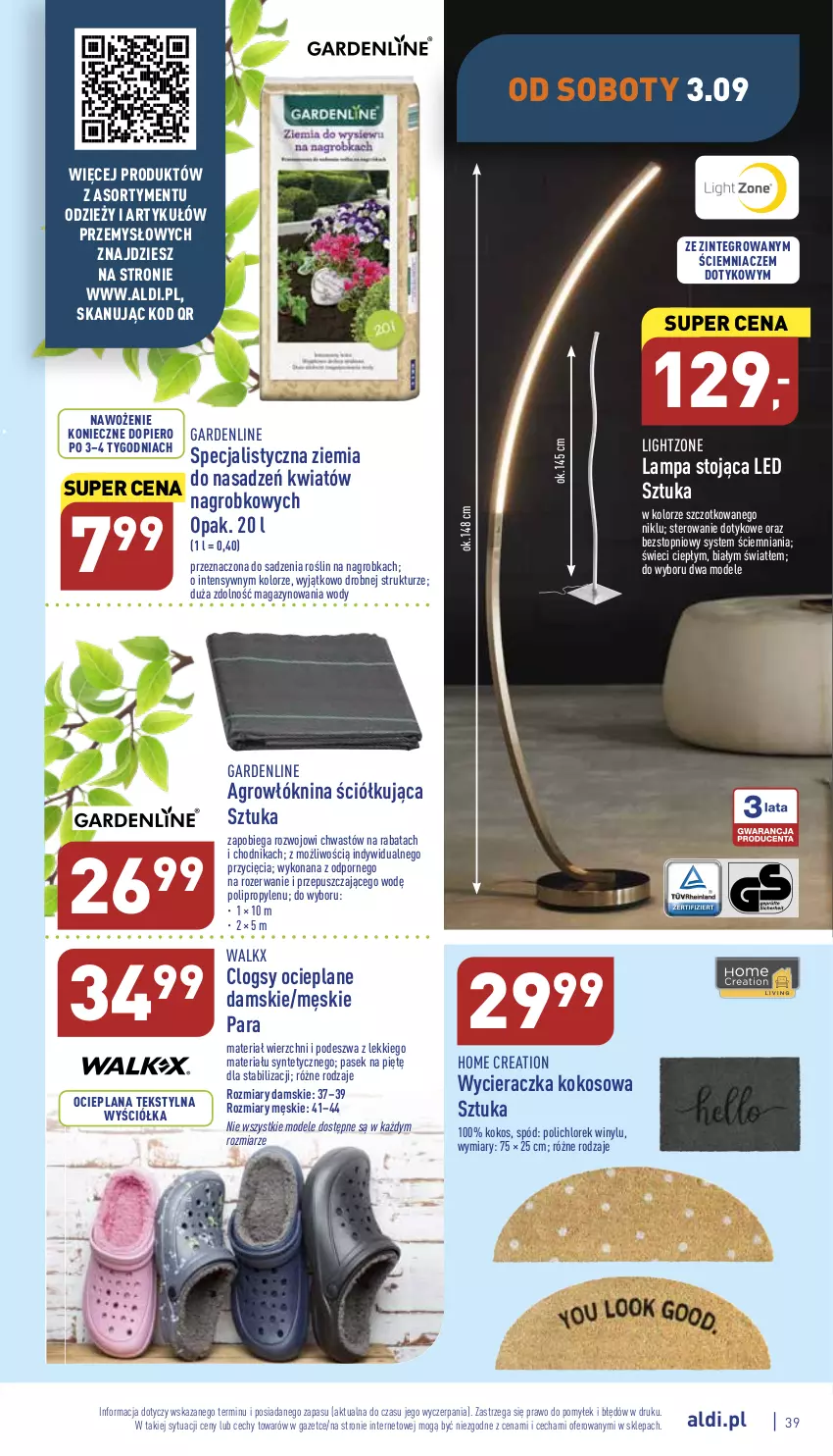 Gazetka promocyjna Aldi - Pełny katalog - ważna 29.08 do 03.09.2022 - strona 39 - produkty: Chodnik, Clogsy, Kokos, Lampa, LANA, O nas, Pasek, Por, Top, Wycieraczka