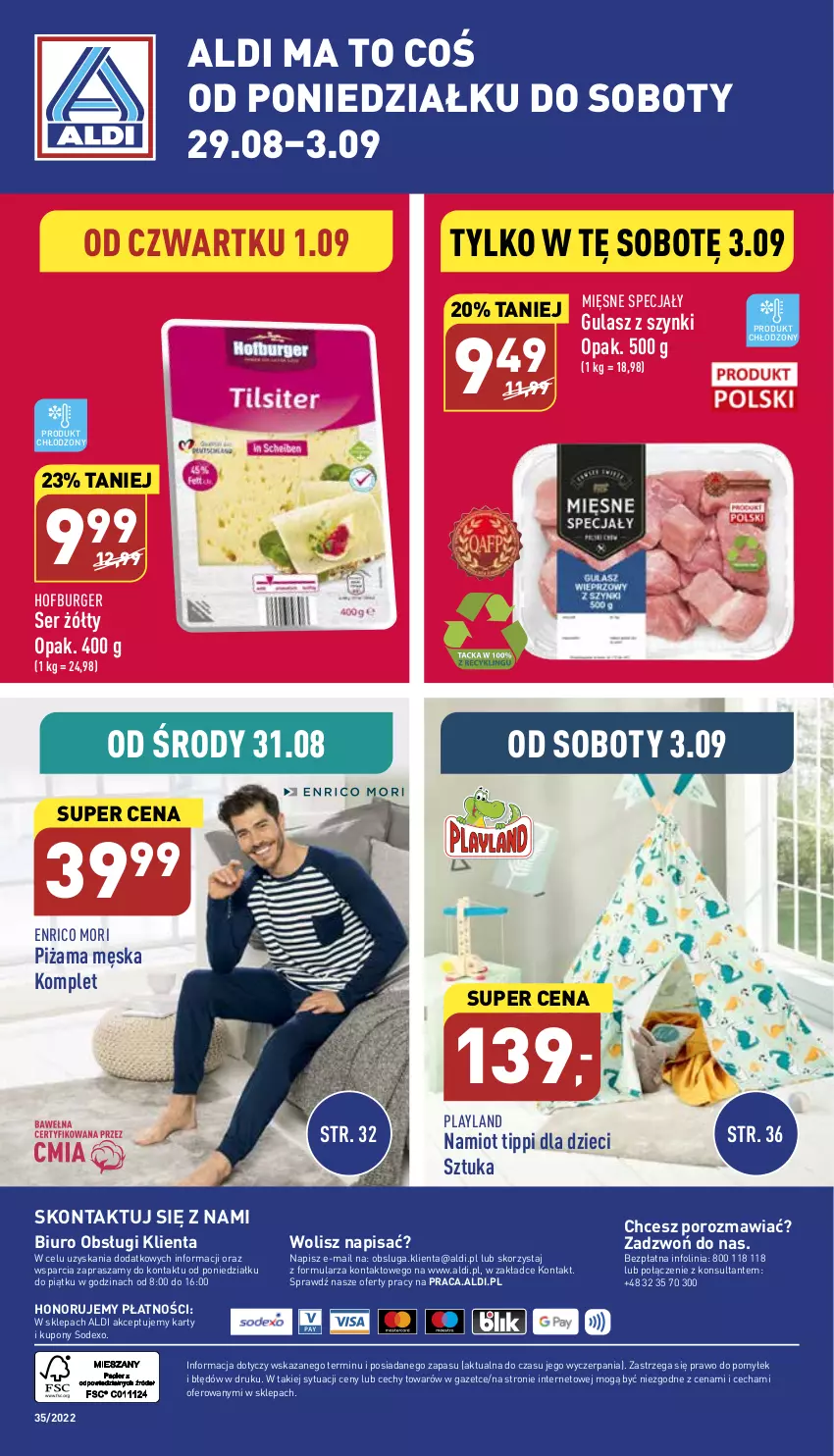 Gazetka promocyjna Aldi - Pełny katalog - ważna 29.08 do 03.09.2022 - strona 40 - produkty: Biuro, Burger, Dzieci, Hofburger, Mięsne specjały, Namiot, O nas, Piżama, Por, Ser