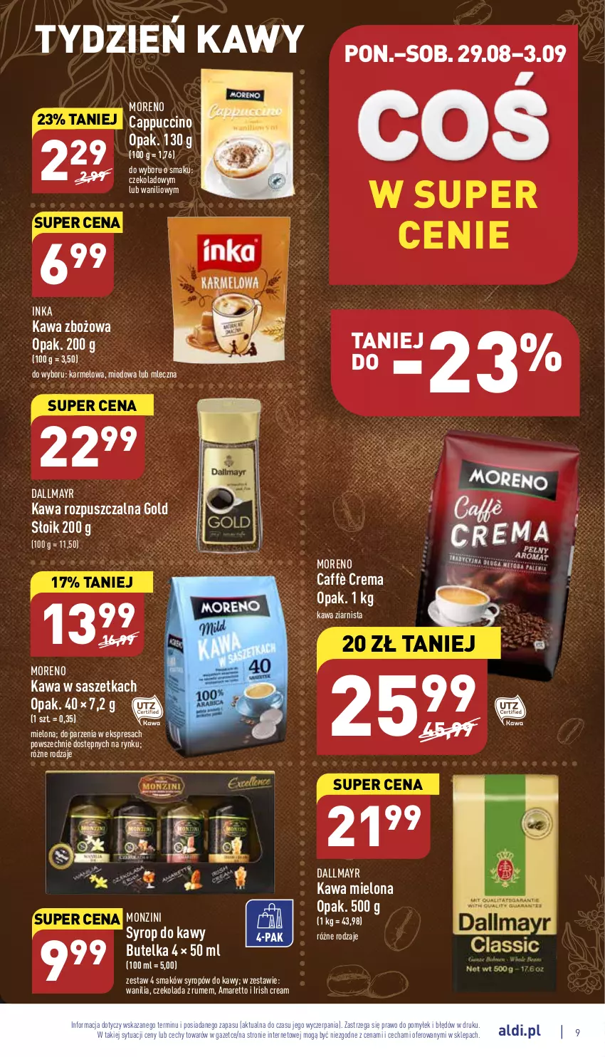 Gazetka promocyjna Aldi - Pełny katalog - ważna 29.08 do 03.09.2022 - strona 9 - produkty: Cappuccino, Czekolada, Dallmayr, Inka, Kawa, Kawa mielona, Kawa rozpuszczalna, Kawa zbożowa, Kawa ziarnista, Rum, Syrop