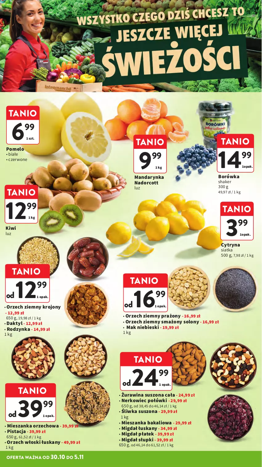 Gazetka promocyjna Intermarche - Gazetka Intermarche - ważna 30.10 do 05.11.2025 - strona 14 - produkty: Borówka, Kiwi, Mieszanka bakaliowa, Mieszanka orzechowa, Pomelo, Siatka